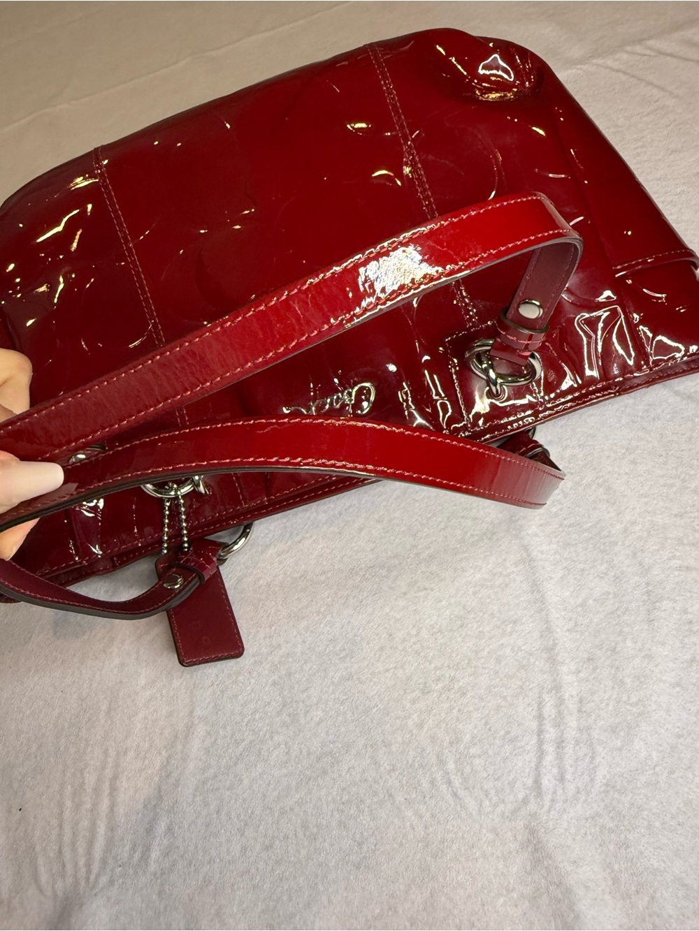 Vintage Coach Red Patent Leather Tote Bag Y2K Retro - Picture 8 of 14